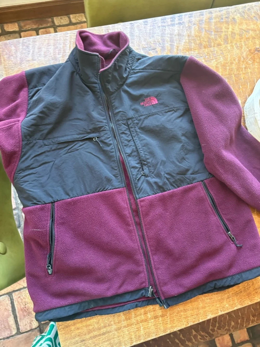The North Face Men's Retro Denali Two-Tone Burgundy & Black Fleece Jacket